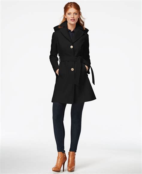 michael kors wool coat with fur|Michael Kors belted walker coat.